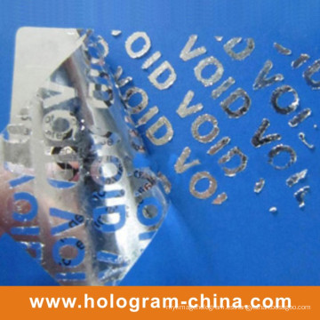 Aluminio de plata en relieve Tamper Proof Void Foil